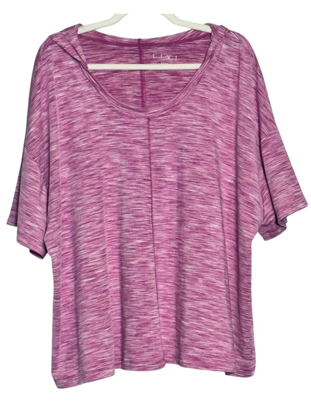 Livi for Lane Bryant Women's Plus 22/24 Short Sleeve Hoodie Pink Space Dye Activ